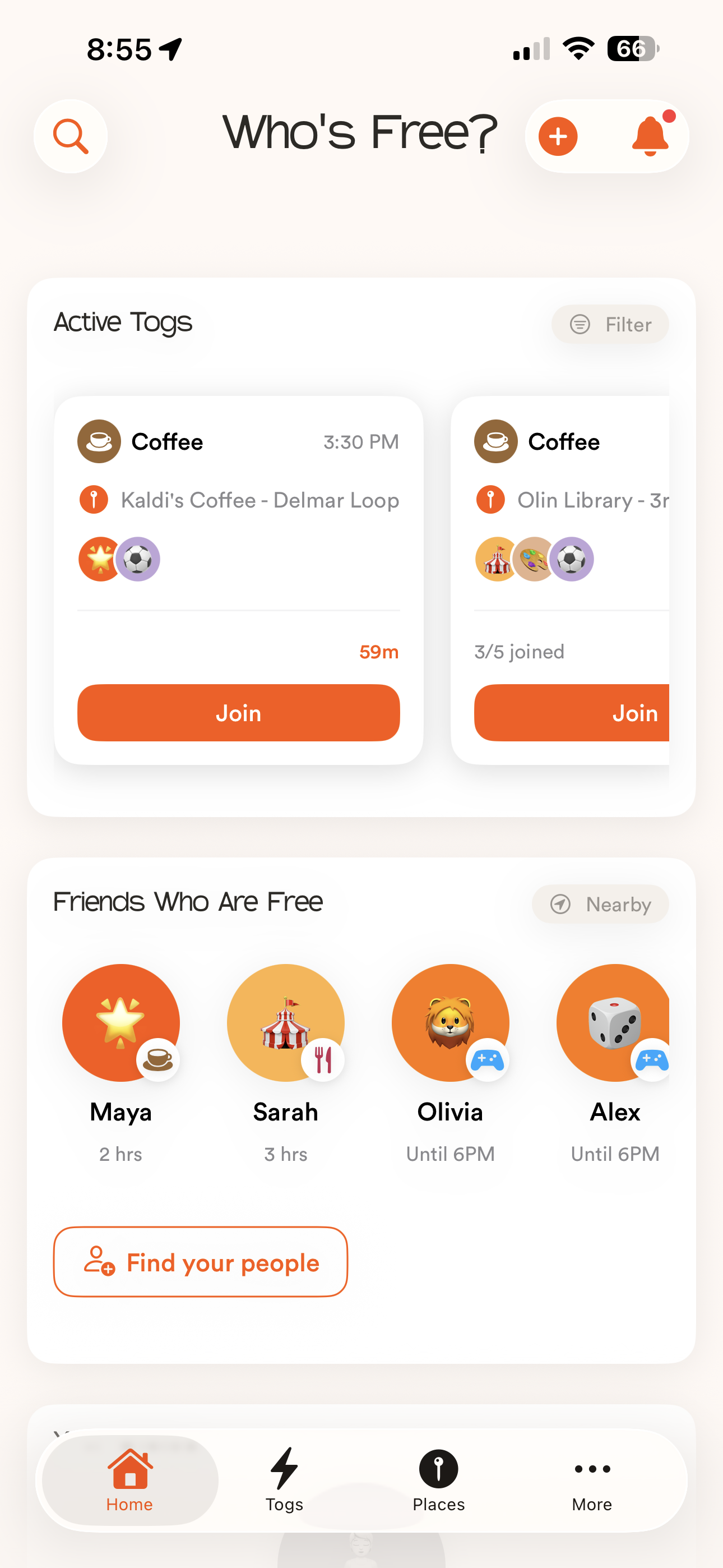 Togmo App - Who's Free Screen